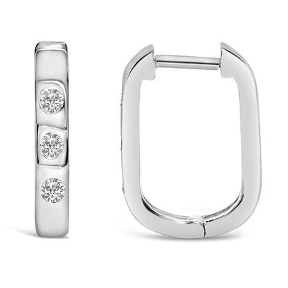 10K White Gold 1/10 Cttw Three Stone Lab Grown Diamond Oval Huggies Hoop Earrings