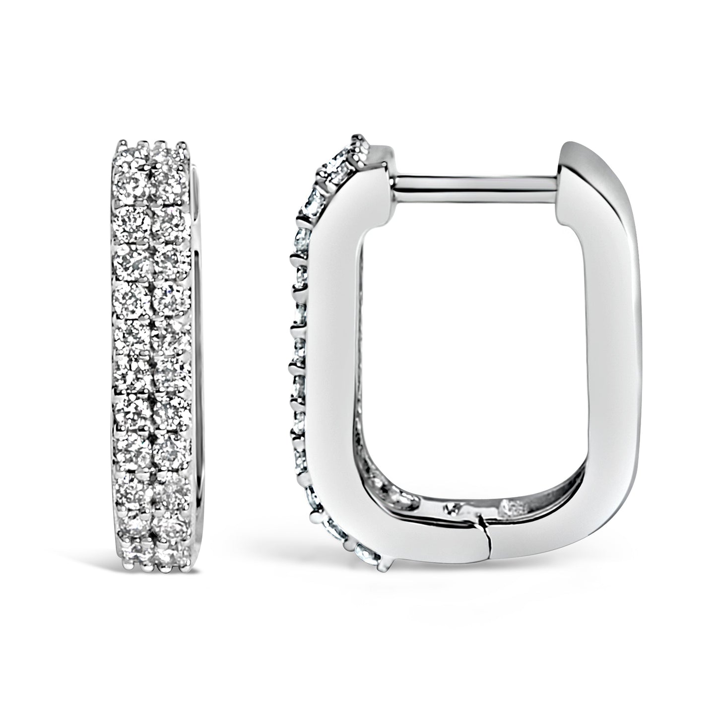 10K White Gold 1/4 Cttw Lab Grown Diamond Double Row Huggie Hoop Earrings