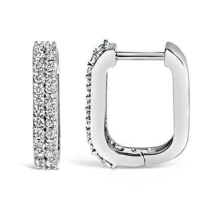 10K White Gold 1/4 Cttw Lab Grown Diamond Double Row Huggie Hoop Earrings