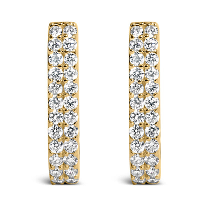 10K White Gold 1/4 Cttw Lab Grown Diamond Double Row Huggie Hoop Earrings