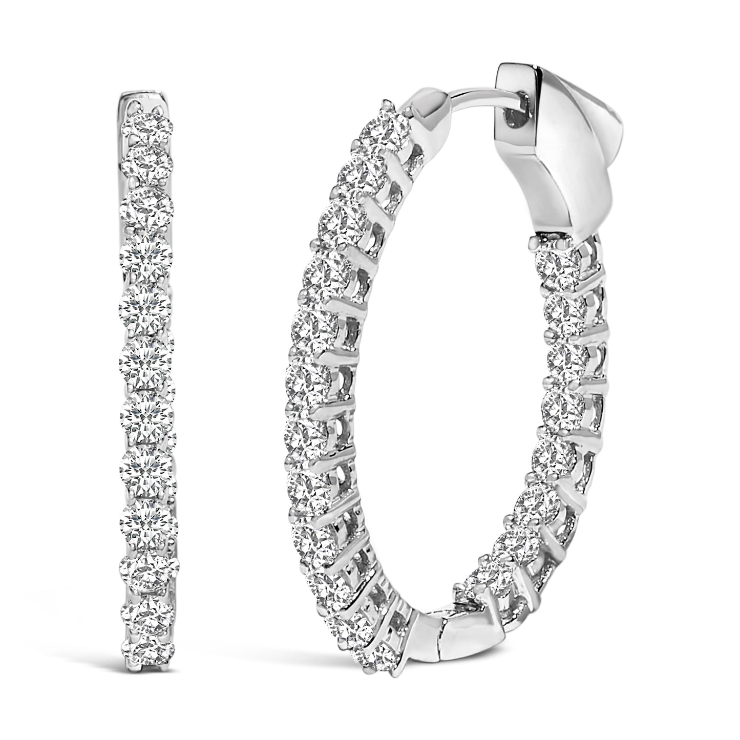14K White Gold 1.0 Cttw Oval Lab Grown Diamond Hoop Earrings