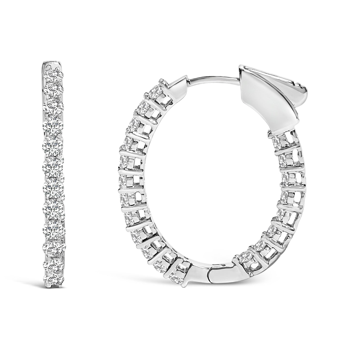 14K White Gold 1.0 Cttw Oval Lab Grown Diamond Hoop Earrings