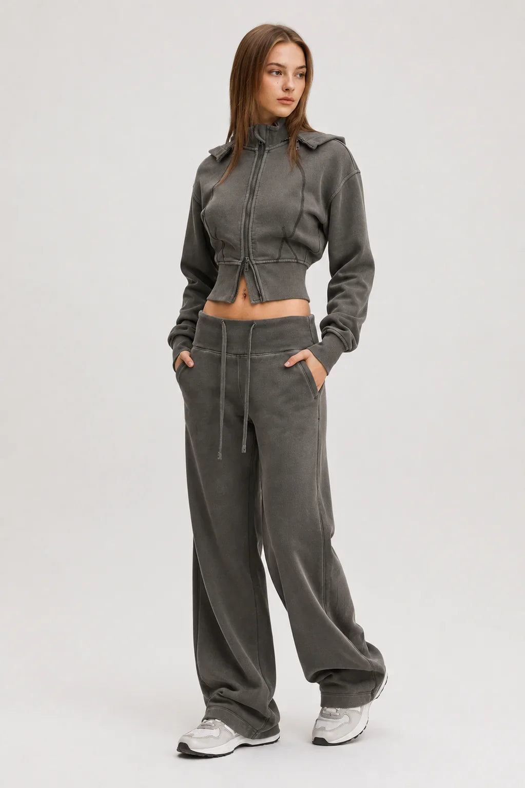 Vintage Washed Cropped Fleece Hoodie for Women