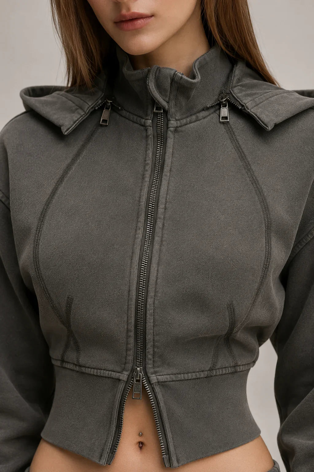 Vintage Washed Cropped Fleece Hoodie for Women