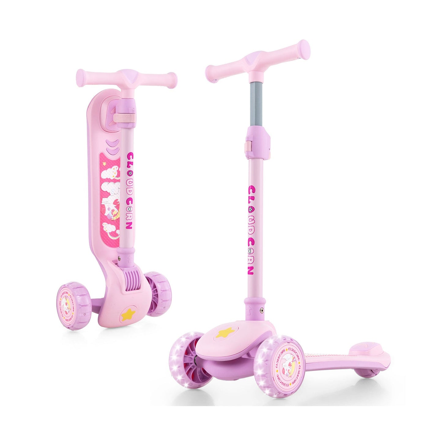 Folding Kids Scooter with Extra Wide Deck and LED Lighted PU Wheels