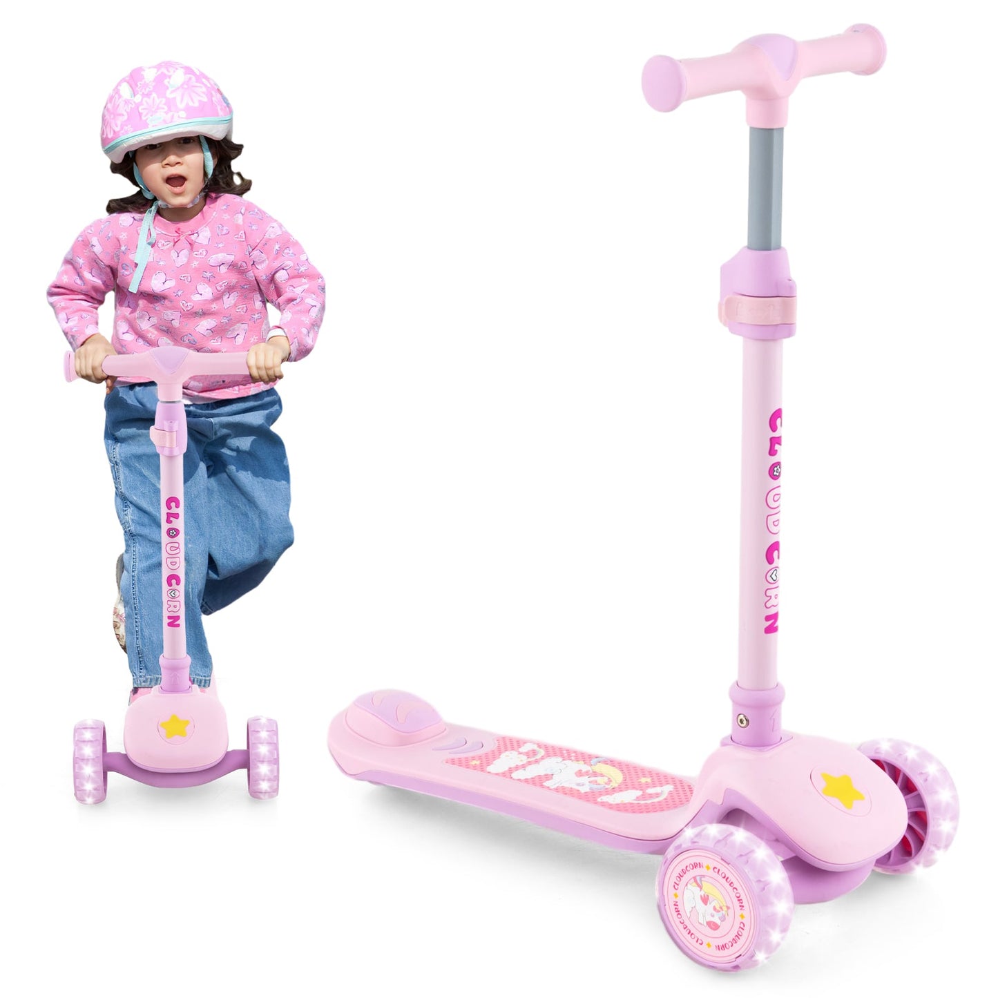 Folding Kids Scooter with Extra Wide Deck and LED Lighted PU Wheels