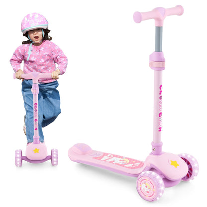 Folding Kids Scooter with Extra Wide Deck and LED Lighted PU Wheels-Purple