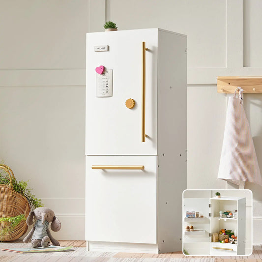 Tiny Land® Accesorios de Cocina de Juguete – Nevera de Cocina de Juguete: Refrigerador de Gabinete de Madera para Niños
