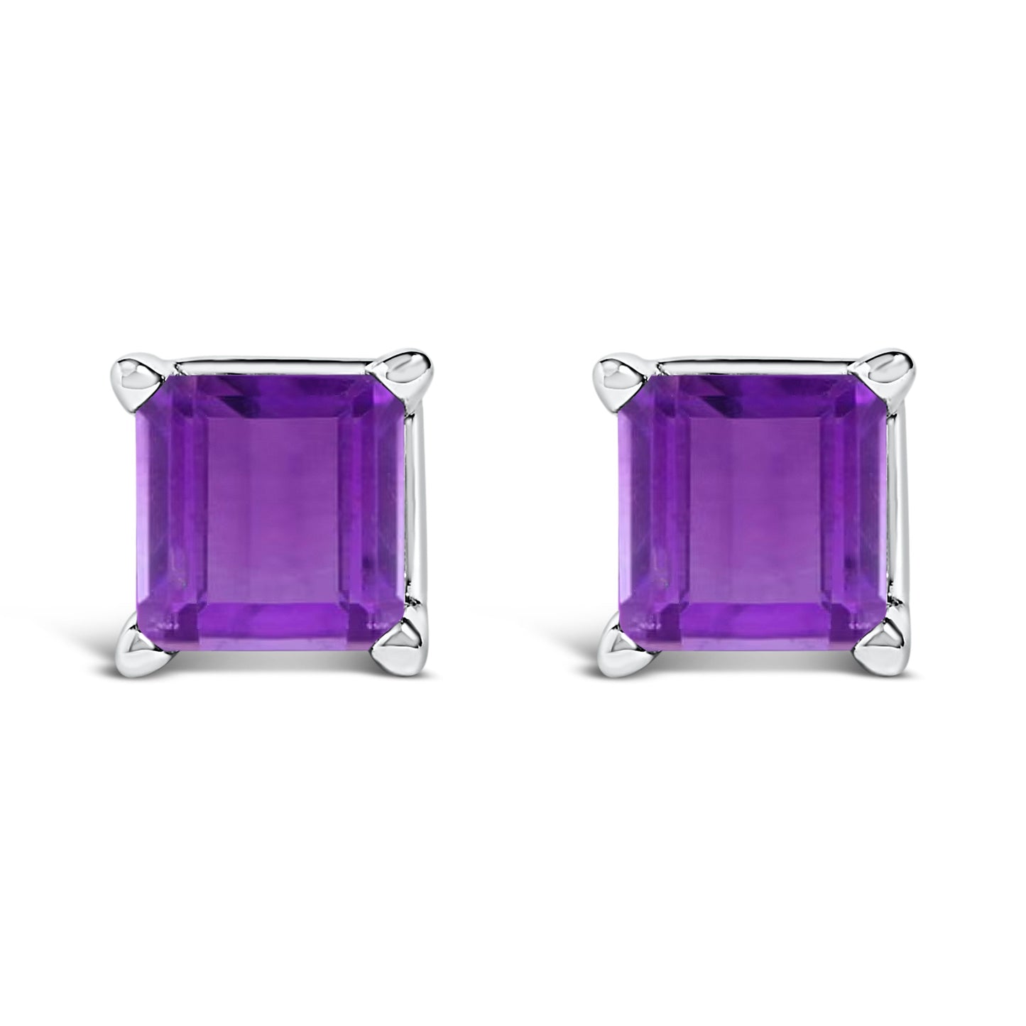 14K White Gold 5x5MM Princess Cut Purple Amethyst Solitaire Stud Earrings