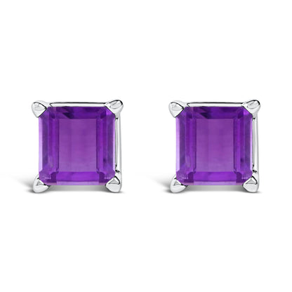 14K White Gold 5x5MM Princess Cut Purple Amethyst Solitaire Stud Earrings