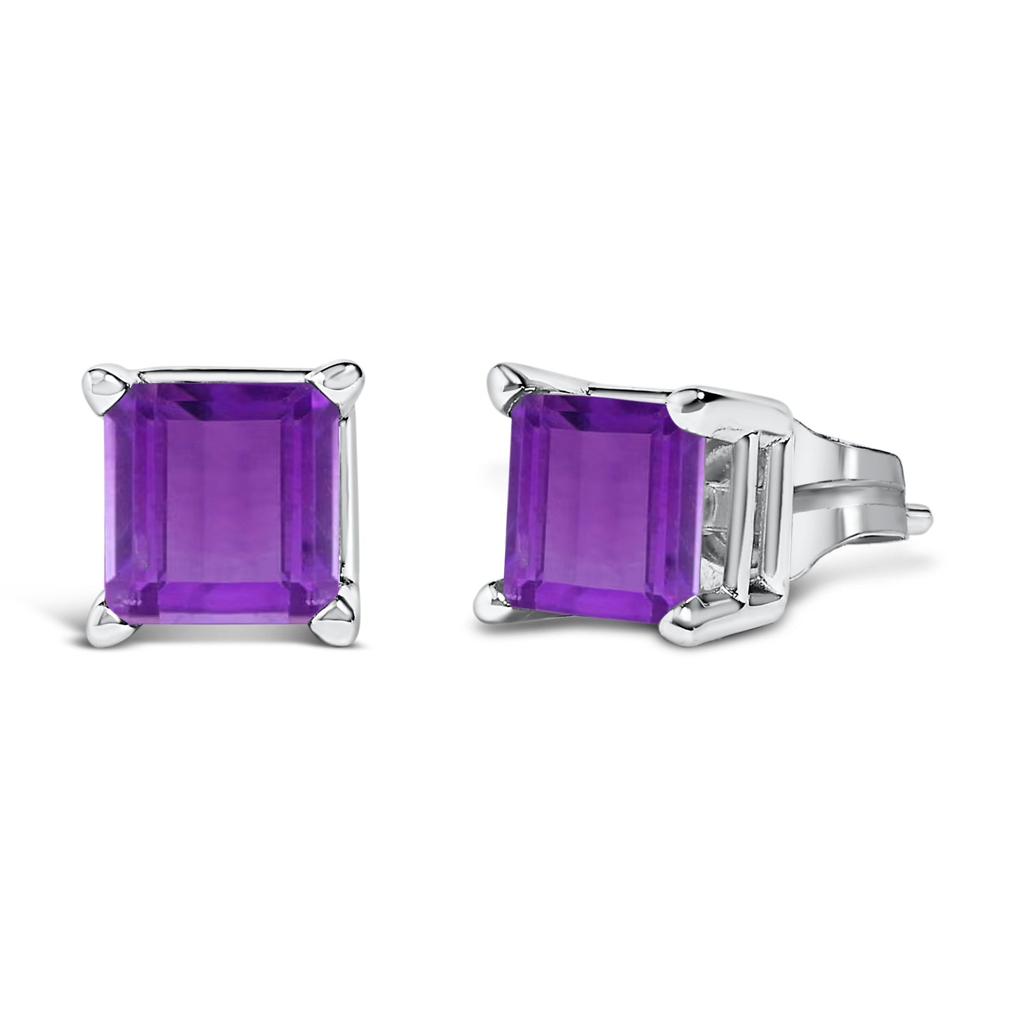 14K White Gold 5x5MM Princess Cut Purple Amethyst Solitaire Stud Earrings