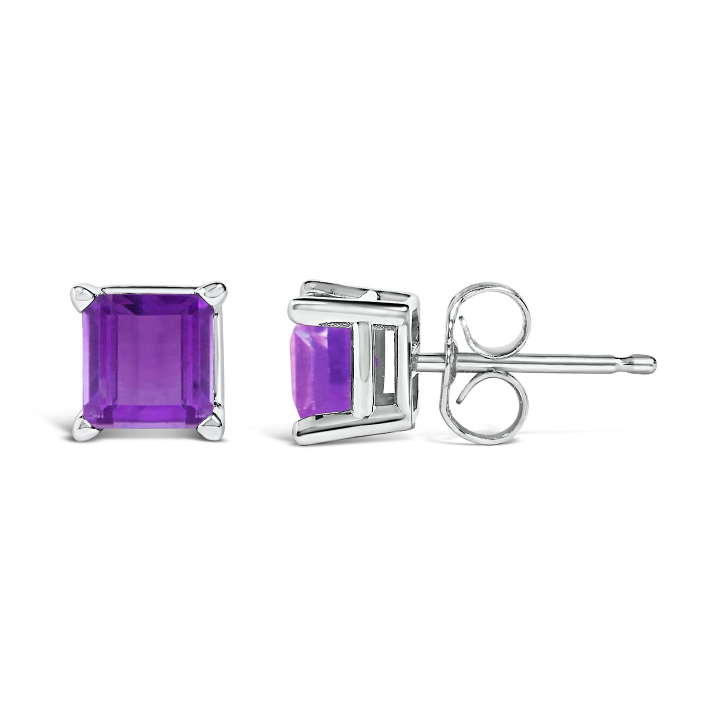 14K White Gold 5x5MM Princess Cut Purple Amethyst Solitaire Stud Earrings
