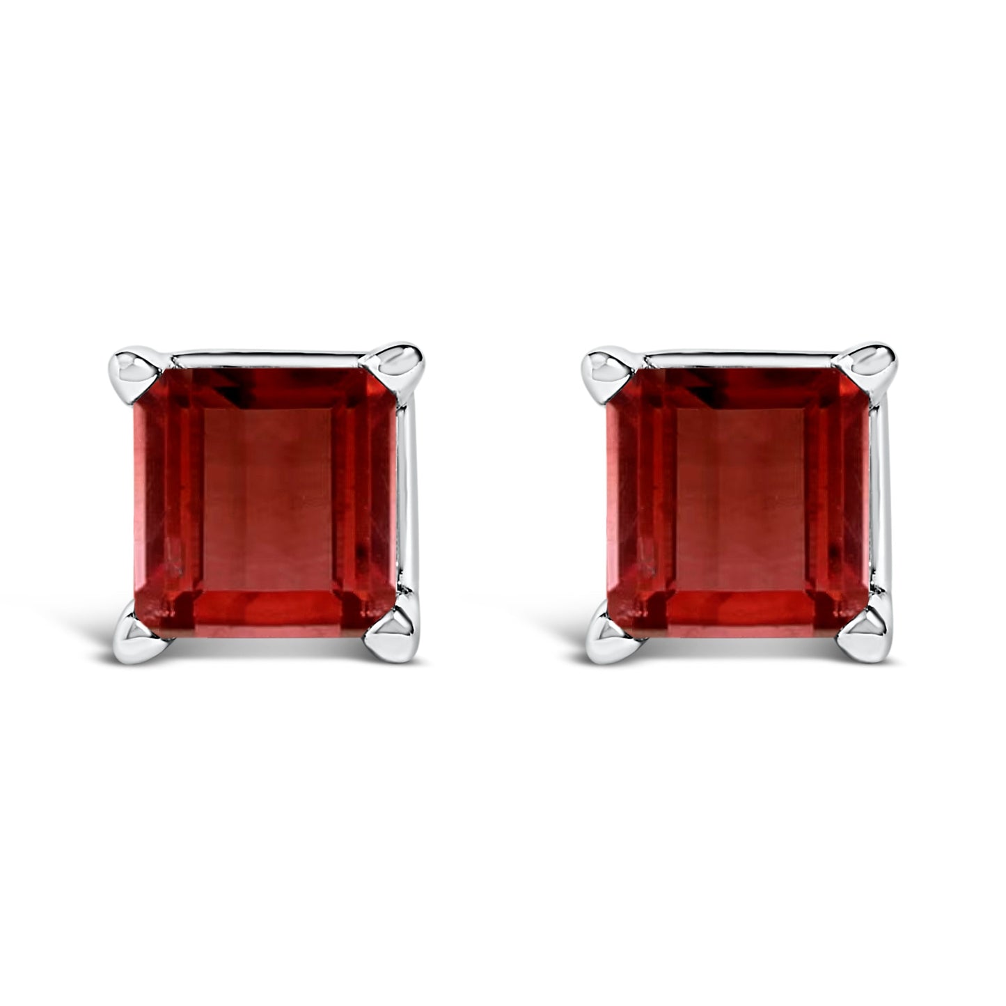 14K White Gold 5x5MM Princess Cut Purple Amethyst Solitaire Stud Earrings