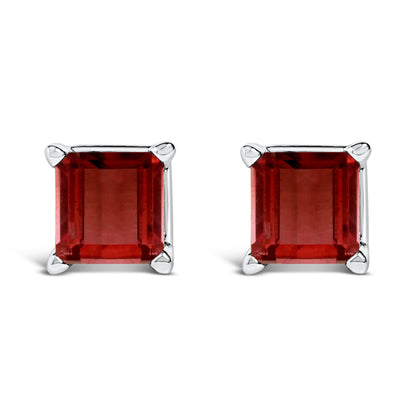 14K White Gold 5x5MM Princess Cut Purple Amethyst Solitaire Stud Earrings