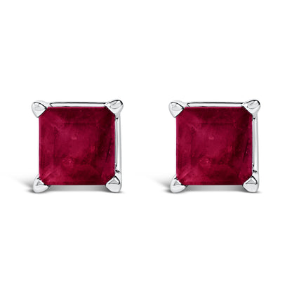 14K White Gold 5x5MM Princess Cut Purple Amethyst Solitaire Stud Earrings