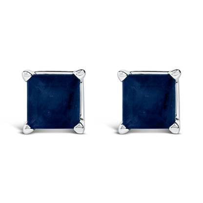14K White Gold 5x5MM Princess Cut Purple Amethyst Solitaire Stud Earrings