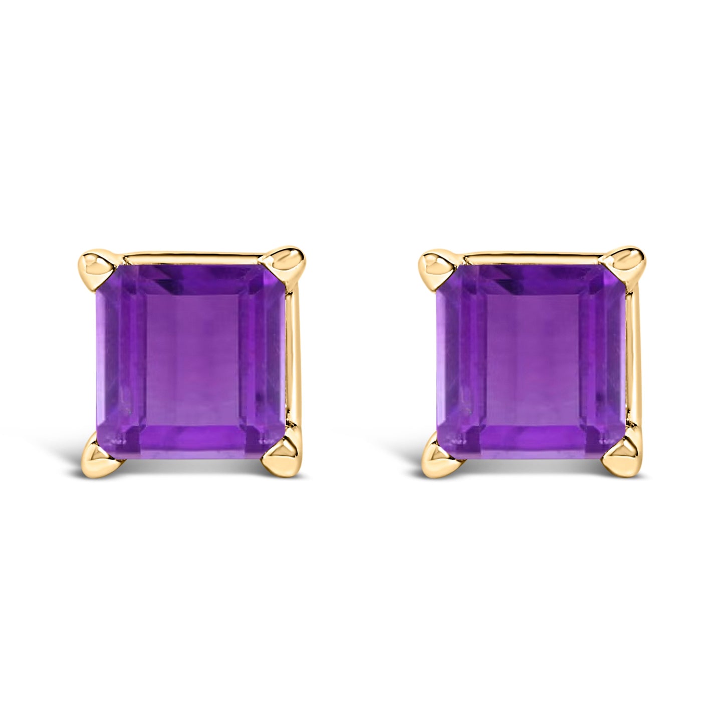 14K White Gold 5x5MM Princess Cut Purple Amethyst Solitaire Stud Earrings
