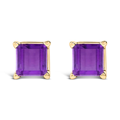 14K White Gold 5x5MM Princess Cut Purple Amethyst Solitaire Stud Earrings