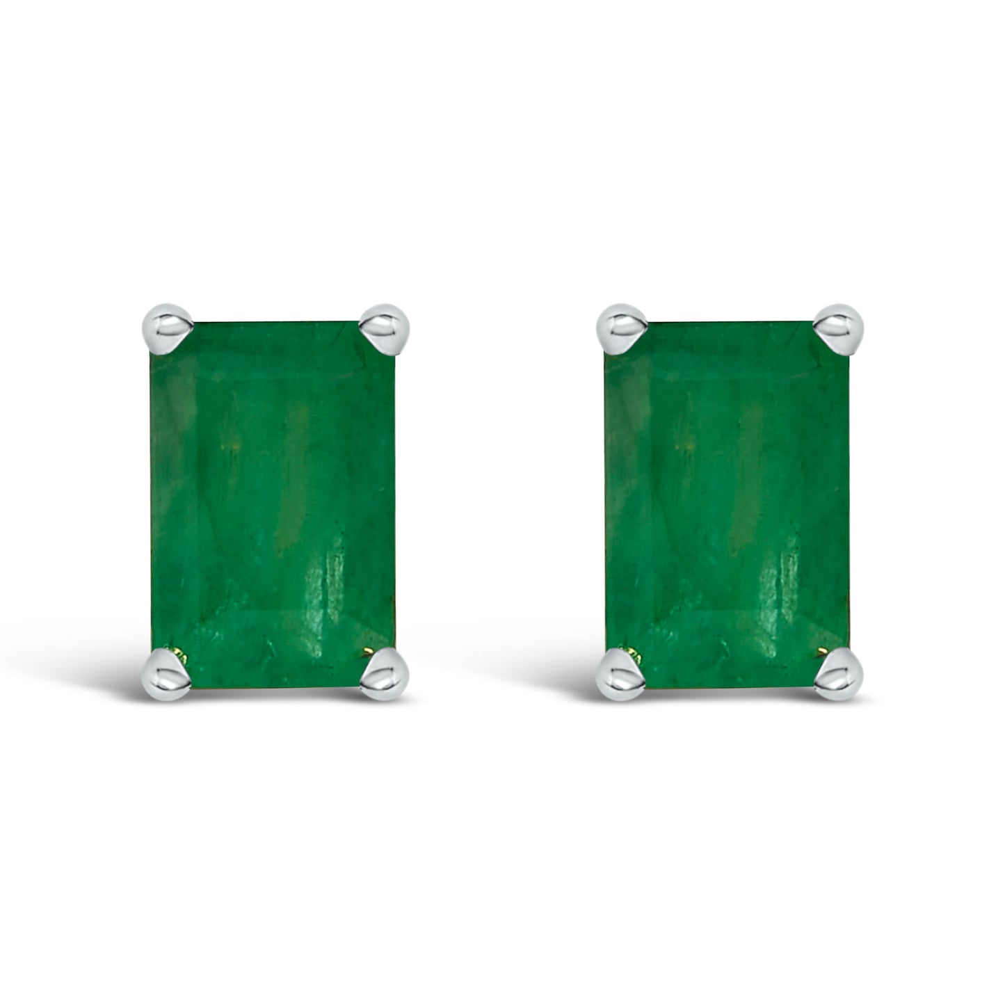 14K White Gold 6x4MM Emerald Shaped Amethyst Solitaire Stud Earrings