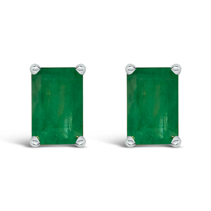 14K White Gold 6x4MM Emerald Shaped Amethyst Solitaire Stud Earrings