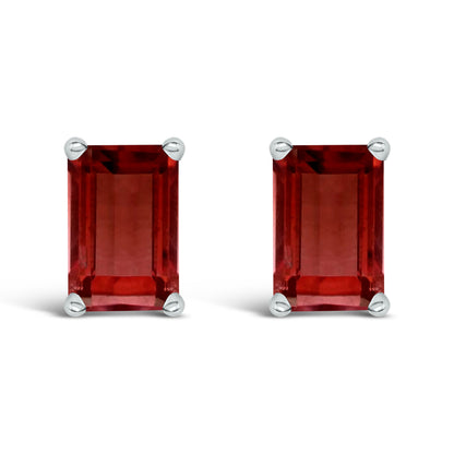 14K White Gold 6x4MM Emerald Shaped Amethyst Solitaire Stud Earrings