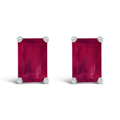 14K White Gold 6x4MM Emerald Shaped Amethyst Solitaire Stud Earrings