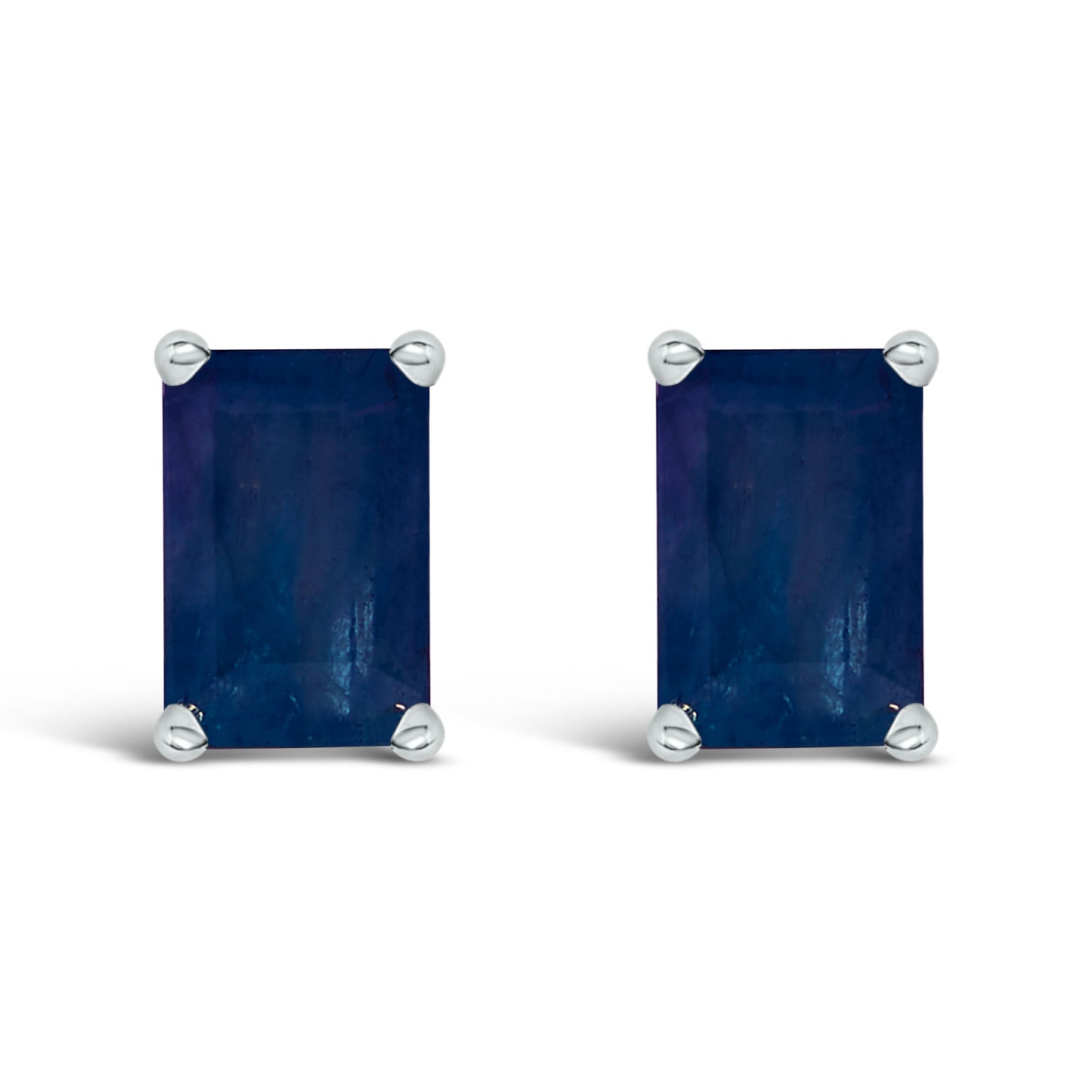 14K White Gold 6x4MM Emerald Shaped Amethyst Solitaire Stud Earrings