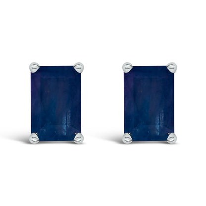 14K White Gold 6x4MM Emerald Shaped Amethyst Solitaire Stud Earrings
