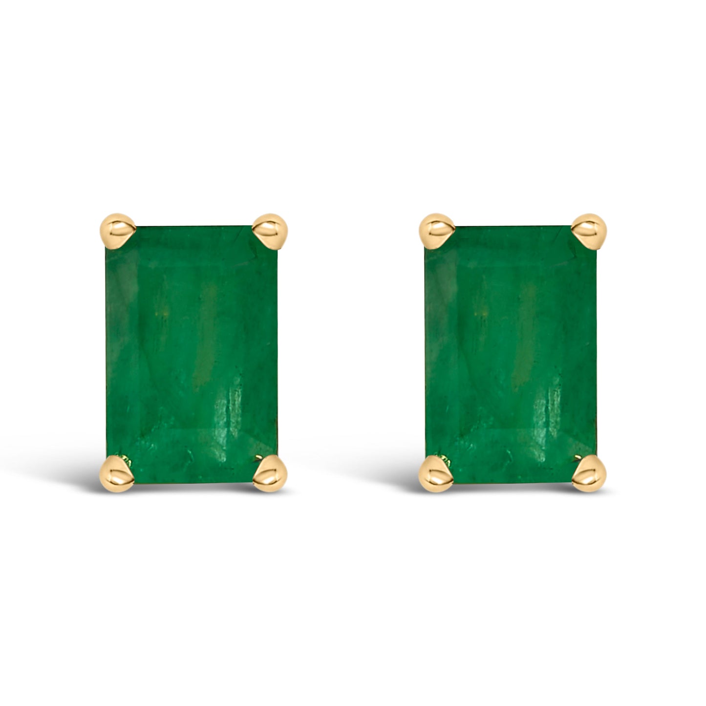 14K White Gold 6x4MM Emerald Shaped Amethyst Solitaire Stud Earrings