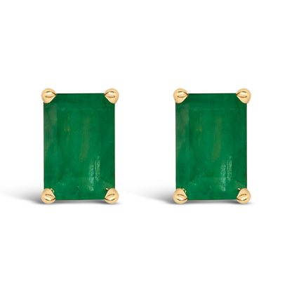 14K White Gold 6x4MM Emerald Shaped Amethyst Solitaire Stud Earrings