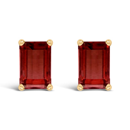 14K White Gold 6x4MM Emerald Shaped Amethyst Solitaire Stud Earrings