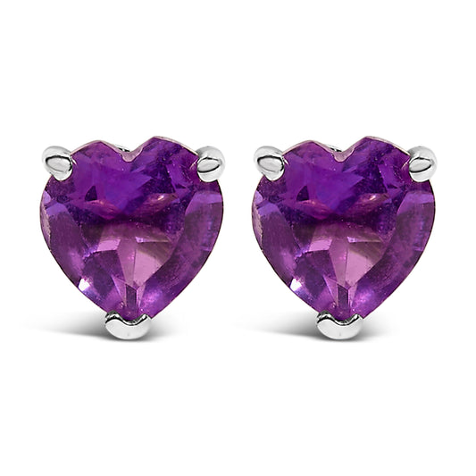 Clous d'oreilles solitaires en or blanc 14K, améthyste violette taille cœur de 5 mm