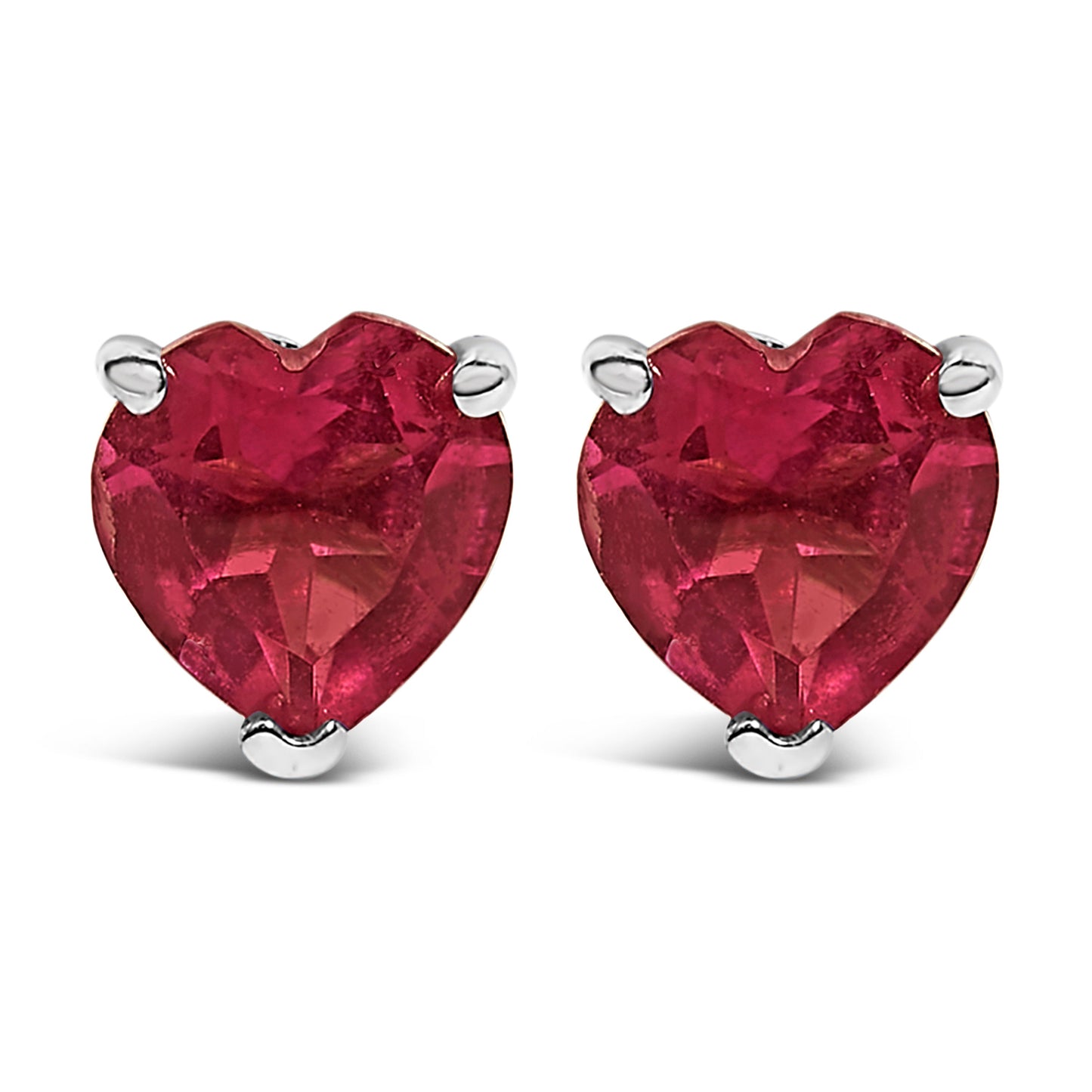 14K White Gold 5MM Heart Cut Purple Amethyst Solitaire Stud Earrings