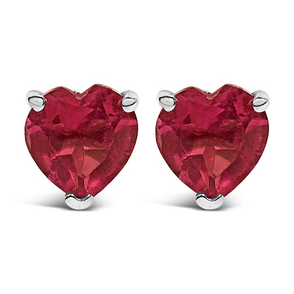 14K White Gold 5MM Heart Cut Purple Amethyst Solitaire Stud Earrings