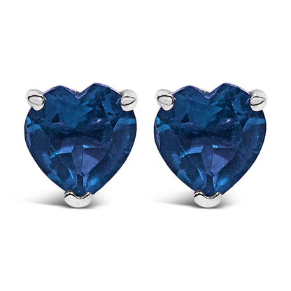 14K White Gold 5MM Heart Cut Purple Amethyst Solitaire Stud Earrings