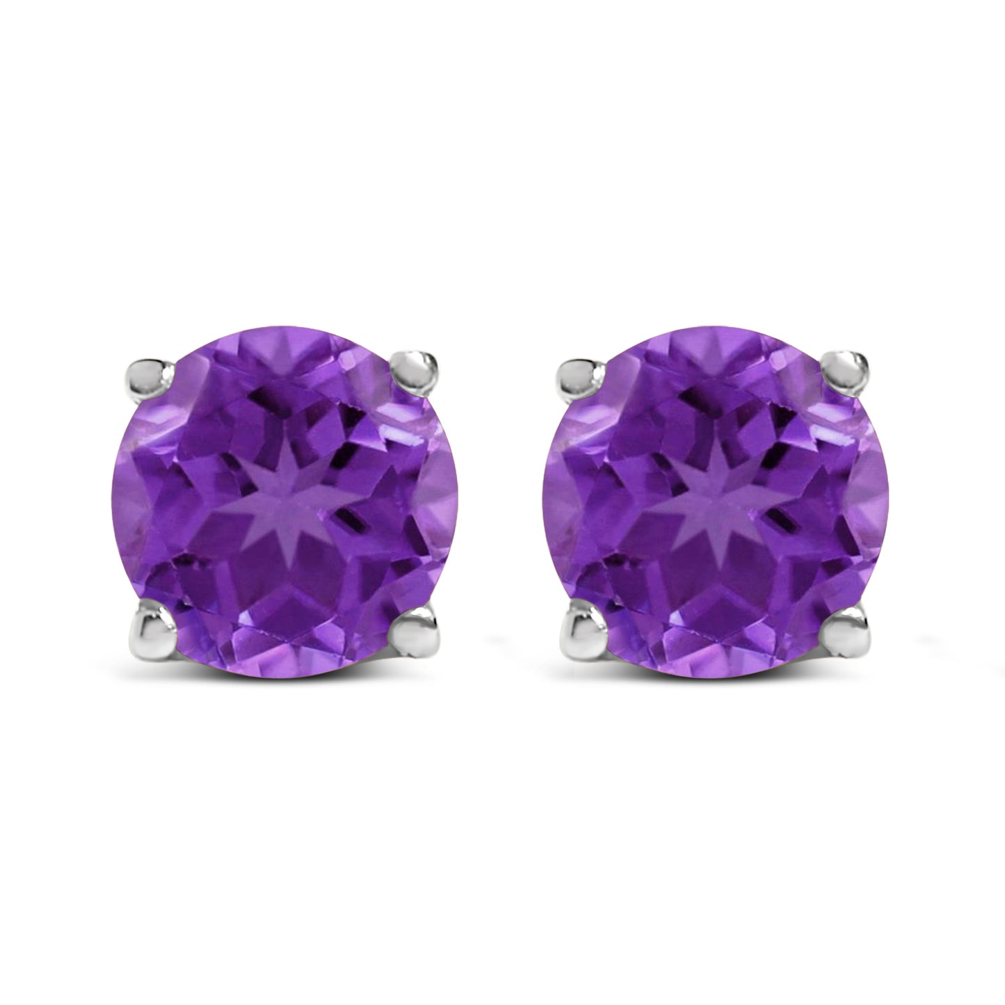14K White Gold 5X5MM Round Purple Amethyst Solitaire Stud Earrings