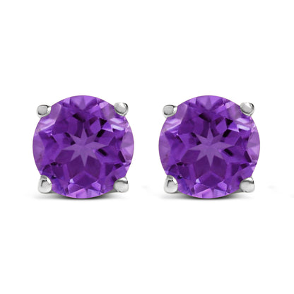14K White Gold 5X5MM Round Purple Amethyst Solitaire Stud Earrings