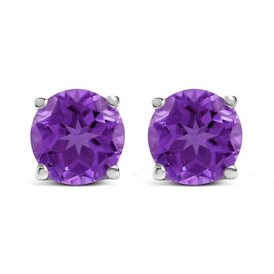 Boucles d'oreilles clous solitaires en or blanc 14K, améthyste ronde violette 5X5MM