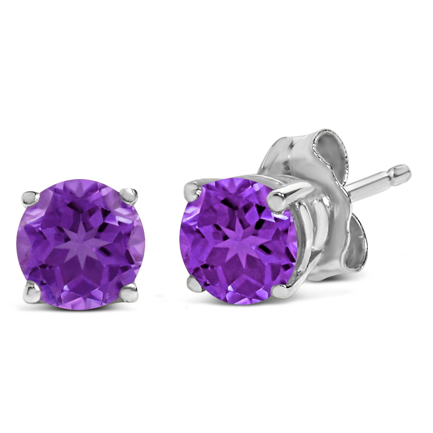 14K White Gold 5X5MM Round Purple Amethyst Solitaire Stud Earrings