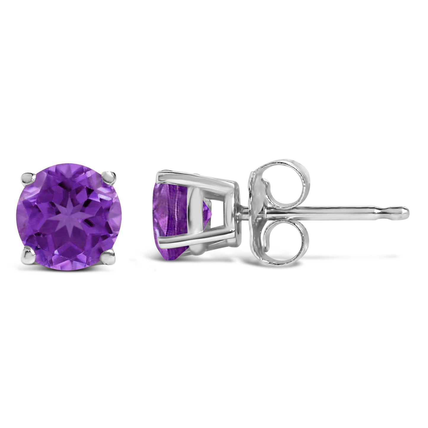 14K White Gold 5X5MM Round Purple Amethyst Solitaire Stud Earrings