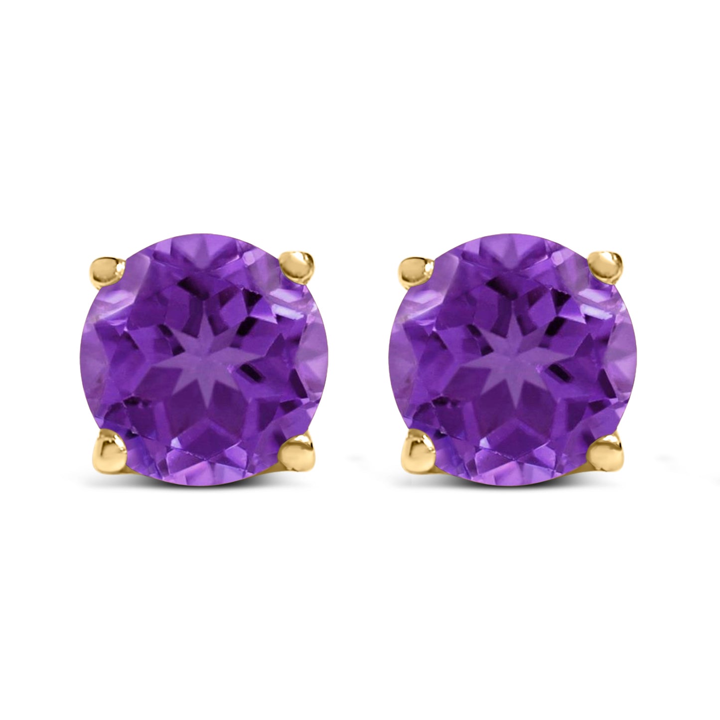 14K White Gold 5X5MM Round Purple Amethyst Solitaire Stud Earrings