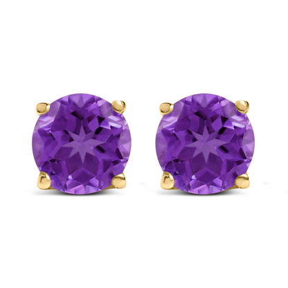 14K White Gold 5X5MM Round Purple Amethyst Solitaire Stud Earrings