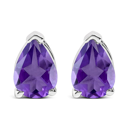 14K White Gold 6x4MM Pear Shaped Purple Amethyst Solitaire Stud Earrings