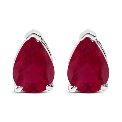 14K White Gold 6x4MM Pear Shaped Purple Amethyst Solitaire Stud Earrings
