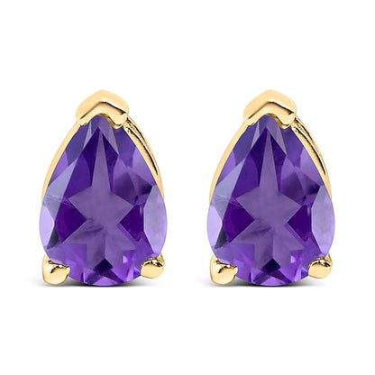 14K White Gold 6x4MM Pear Shaped Purple Amethyst Solitaire Stud Earrings