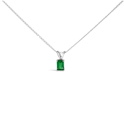 14K White Gold 6x4MM Emerald Cut Purple Amethyst Solitaire Pendant Necklace