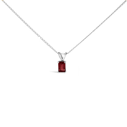 14K White Gold 6x4MM Emerald Cut Purple Amethyst Solitaire Pendant Necklace