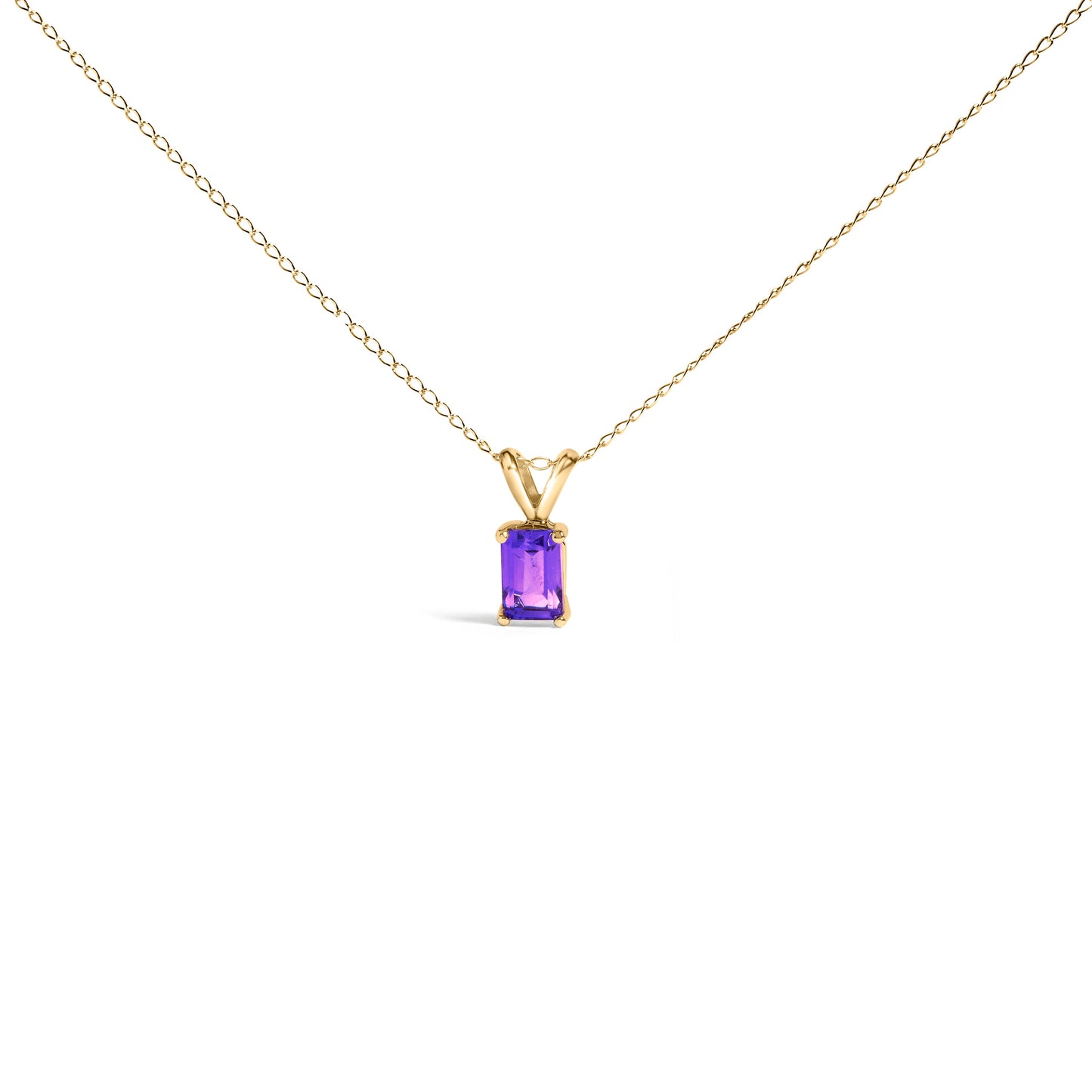14K White Gold 6x4MM Emerald Cut Purple Amethyst Solitaire Pendant Necklace