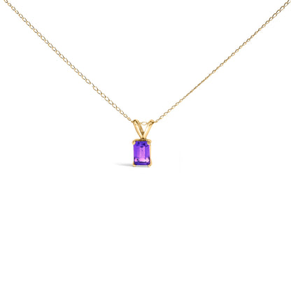 14K White Gold 6x4MM Emerald Cut Purple Amethyst Solitaire Pendant Necklace