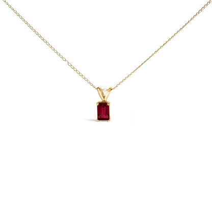 14K White Gold 6x4MM Emerald Cut Purple Amethyst Solitaire Pendant Necklace